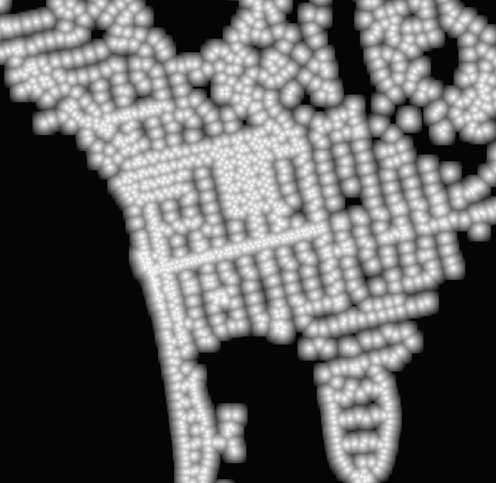 An image of a dataset showing the distance, in centimeters, to the nearest street lamp.